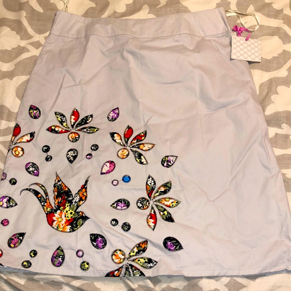 Khaki pinwheel skirt with patch design